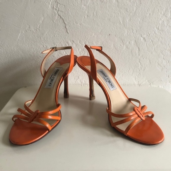 Jimmy Choo Strappy Orange Sandals Heels - Picture 3 of 8